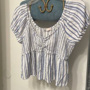 Blue & White Striped Boho Cropped Top XL Juniors.